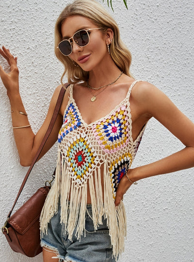 Sexy Backless Fringed Bikini Cover Up