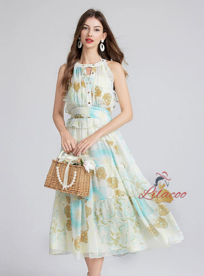 Beach Holiday Beach Printed Halter Dress