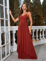 Straps Chiffon Pleats Prom Dress