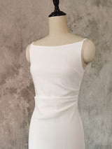 White Spaghetti Straps Pleats Wedding Dress