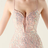 Spaghetti Straps Mermaid Sequins Beading Prom Dress