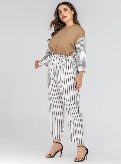 Plus Size Striped Pant With Belt