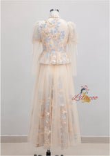 Champagne Long Sleeve Tulle Prom Dress