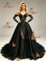 Black Mermaid Sequins Spaghetti Straps Prom Dress