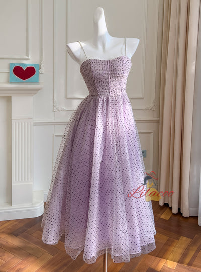 Purple Tulle Wave Point Straps Prom Dress
