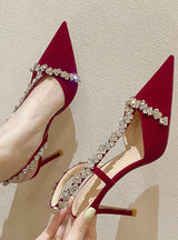 Pointed Rhinestone Sandals Red Wedding Shoes