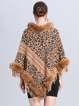 Jacquard Tassel Pullover Bat Sleeve Cloak