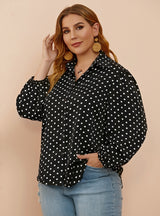 Large Size Loose Lantern Sleeve Polka Dot Shirt