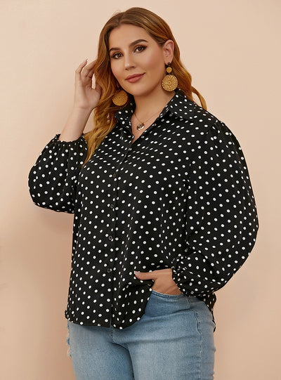 Large Size Loose Lantern Sleeve Polka Dot Shirt