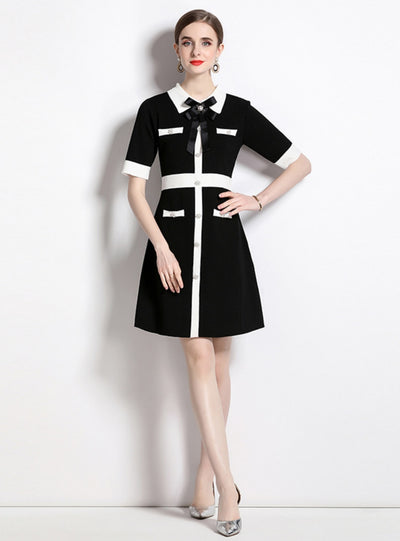 Bow Short Sleeve Knitted Dress