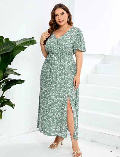 Bohemian Floral V-neck Short Sleeve Dress