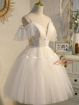 Ivory Tulle Lace Straps Homecoming Dress