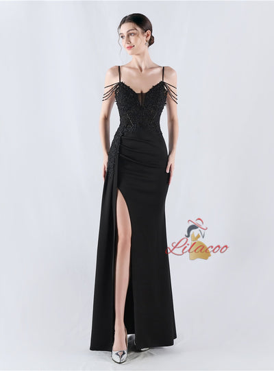 Mermaid Spaghetti Straps Beading Lace Prom Dress