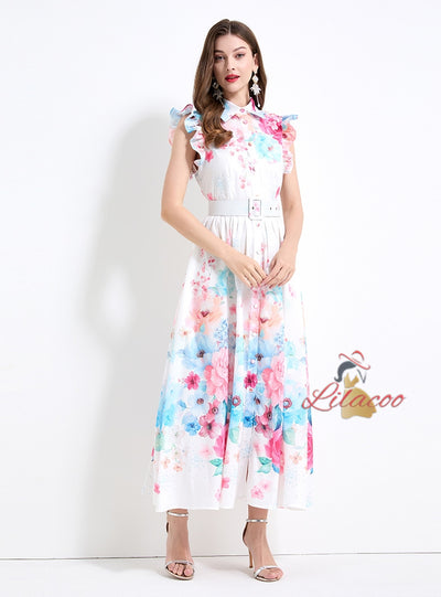 Retro Silm Waist Lapels Party Dress