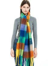 Thick-bearded Four-grid Thick Double-sided Plaid Scarf