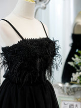 Black Tulle Spaghetti Straps Homecoming Dress