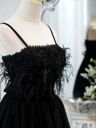 Black Tulle Spaghetti Straps Homecoming Dress