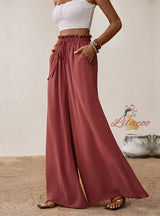 Horn Casual Elastic Wide-leg Pants