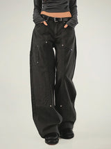 Retro Buttoned Black Low-waisted Jeans