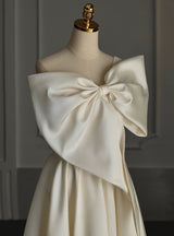 Ivory Satin One Shoulder Bow Wedding Dress