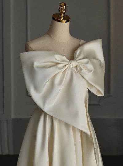Ivory Satin One Shoulder Bow Wedding Dress