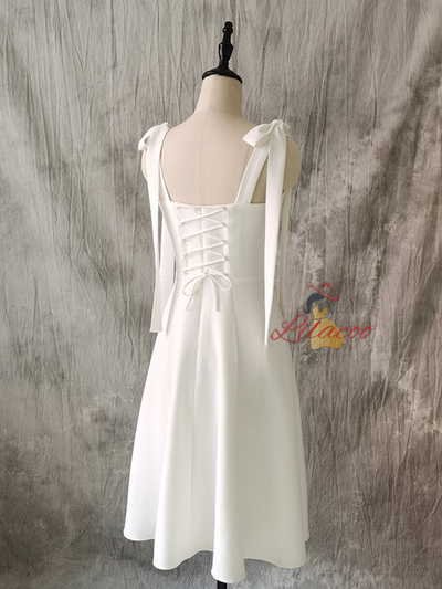 Simple White Straps Bow Short Wedding Dress