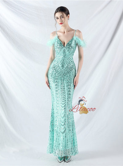 Mermaid Sequins Spaghetti Straps Prom Dress
