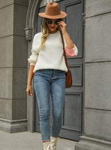 Casual Loose Round Neck Contrast Color Sweater