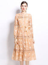 Openwork Short Sleeve Lace Dress