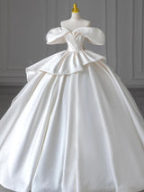 White Satin Off the Shoulder Wedding Dress