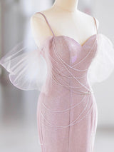 Pink Mermaid Spaghetti Straps Prom Dress