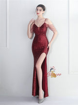 Mermaid Sequins Spaghetti Straps Beading Prom Dress