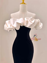 Black Mermaid Velvet Off the Shoulder Prom Dress
