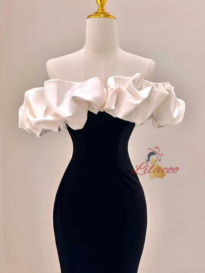 Black Mermaid Velvet Off the Shoulder Prom Dress