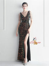 V-neck Mermaid Sequins Prom Dress