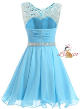 Blue Chiffon Beading Crystal Homecoming Dress