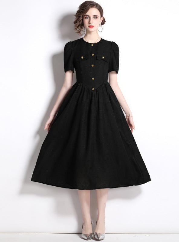 Black Hepburn Short Sleeve Long Dress