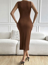 Sexy V-neck Kinked Slit Sleeveless Dress