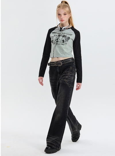 Long Sleeve Retro Contrast T-Shirt