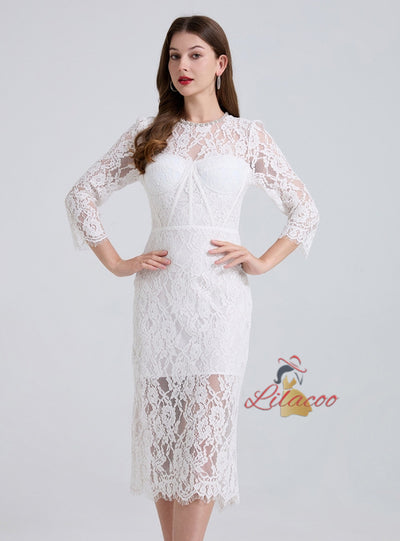 Retro Lace Slim Long Sleeve Dress