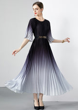 Folding Round Neck Lace-up Short Sleeves Dress