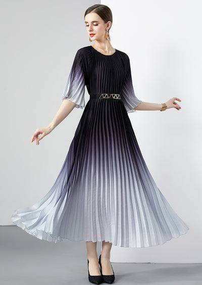 Folding Round Neck Lace-up Short Sleeves Dress