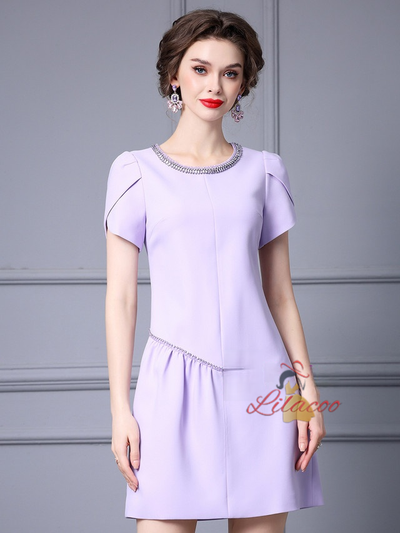 Purple Short Sleeve Mother Of The Bride Dress