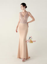 Mermaid V-neck Lace Beading Prom Dress