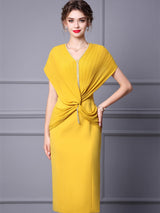 Yellow Chiffon Pleats Mother Of The Bride Dress