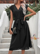 Simple Lace-up V-neck Dress