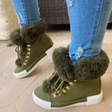 Short-tube Long-haired Leather Snow Boots