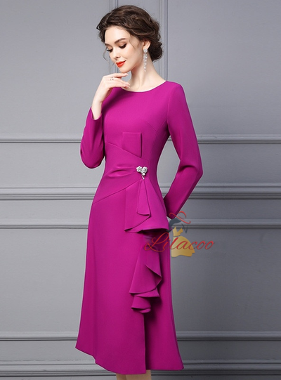 Purple Long Sleeve Mother Of The Bride Dress
