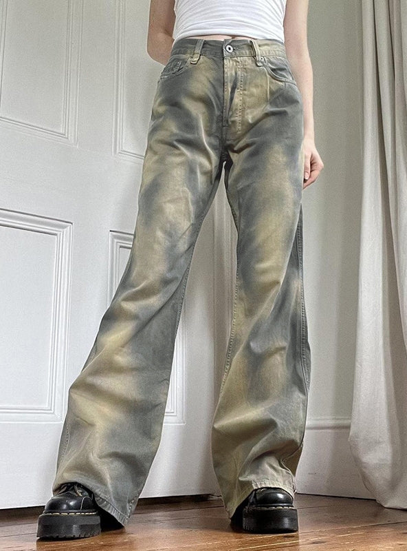 Tie-dyed Printed High-waisted Jeans