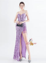 Sequins Spaghetti Straps Beading Prom Dress